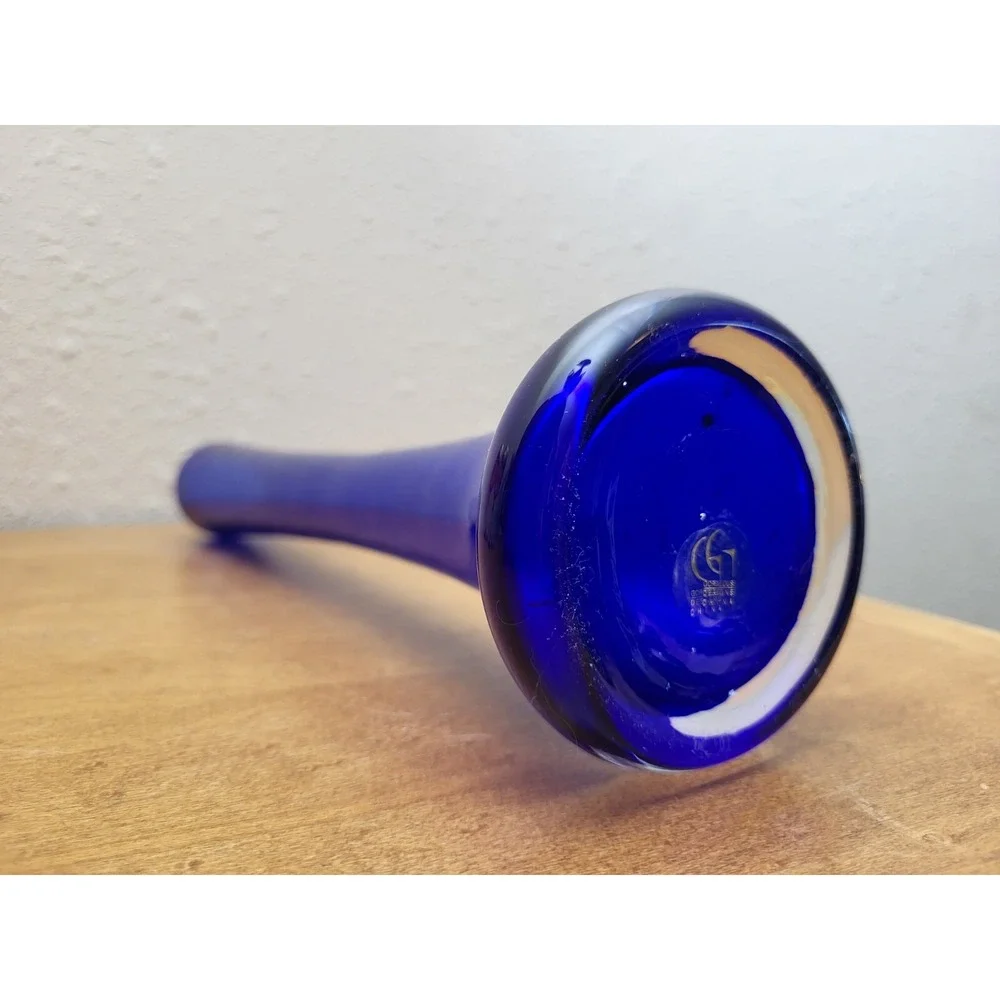 Deep Cobalt Royal Blue‎ Tall Skinny Bud Glass Accent Vase Pop of Color MINT